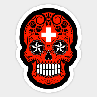 Swiss Flag Sugar Skull with Roses Sticker